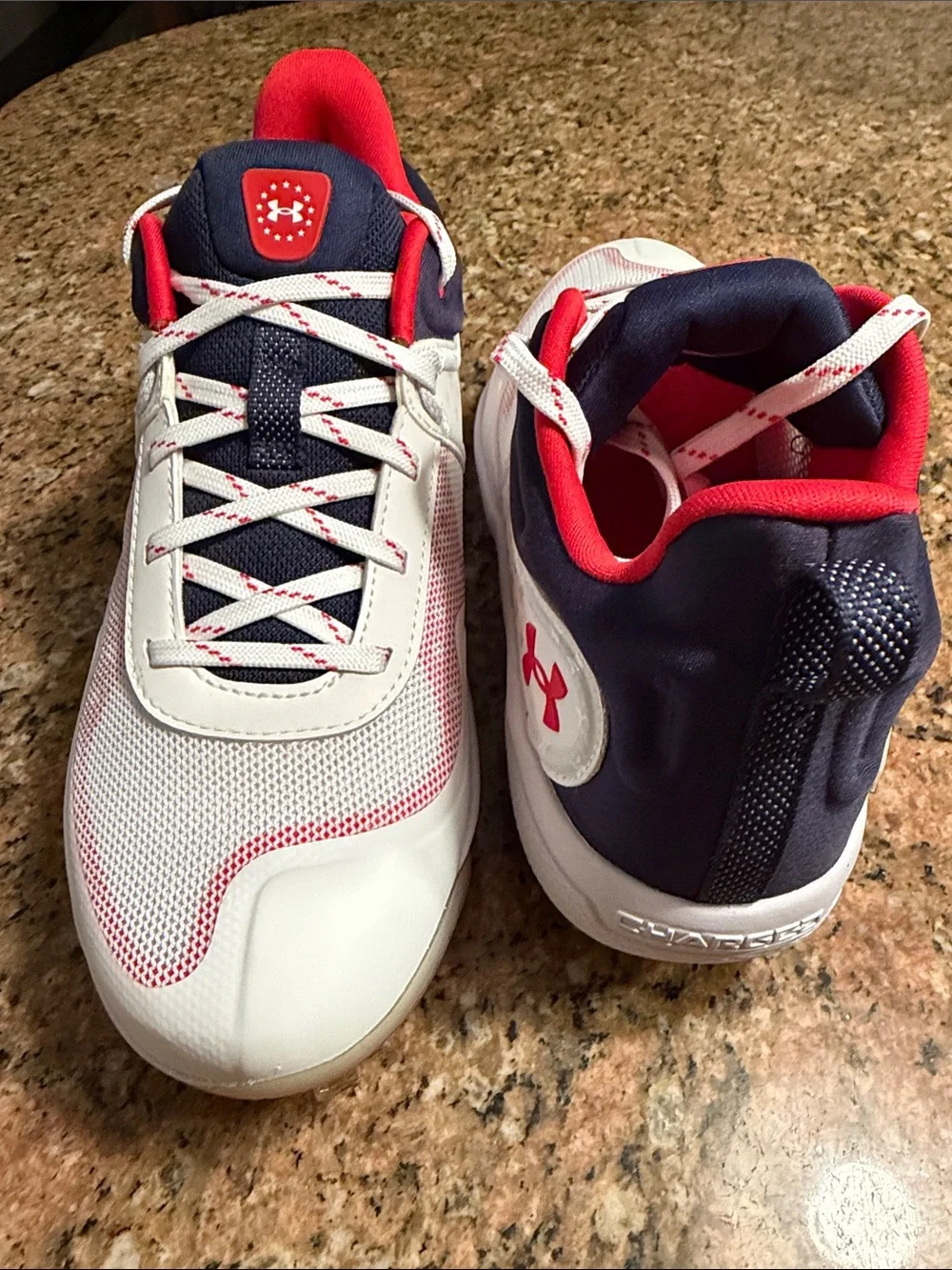 Under Armour White Navy Red  Athletic Cleats